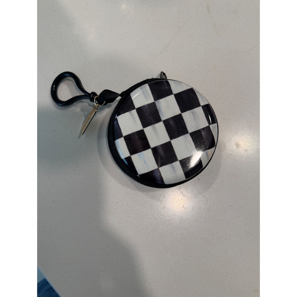MacKenzie-Childs Courtly Check Round Keychain Hardshell zip Case Black